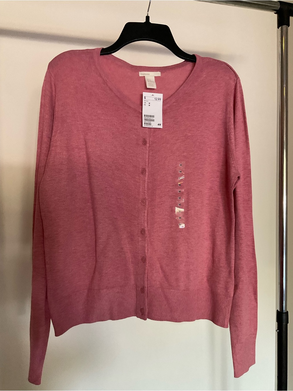 H&M Dusty Rose Button-Front V-Neck Cardigan
